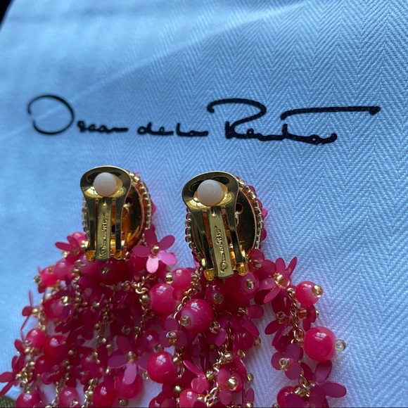 🦚 New Oscar de la Renta Beaded Cascade Drop clip-one earrings - Picture 7 of 14